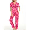 image:imageSWOMOG Women Pajama Sets TwoPiece Nightwear Short Sleeve Sleepwear Button Down Pj Lounge Sets with Long PantsZsolid Rose Flower
