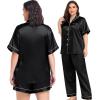 image:imageSWOMOG Women Plus Size Pajama Set Button Down Pjs 3pcs Silk Satin Sleepwear Loose Shorts Sleeve Loungewear 18W26WBlack