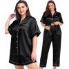 image:imageSWOMOG Women Plus Size Pajama Set Button Down Pjs 3pcs Silk Satin Sleepwear Loose Shorts Sleeve Loungewear 18W26WBlack