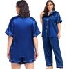 image:imageSWOMOG Women Plus Size Pajama Set Button Down Pjs 3pcs Silk Satin Sleepwear Loose Shorts Sleeve Loungewear 18W26WNavy Blue
