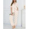image:imageSWOMOG Womens 2 Piece Pajama Sets Shorts Sleeve Pajamas Cute Pj Set Lounge Matching Pjs Button Shirt with Long PantsBeige Cherry