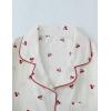 image:imageSWOMOG Womens 2 Piece Pajama Sets Shorts Sleeve Pajamas Cute Pj Set Lounge Matching Pjs Button Shirt with Long PantsBeige Cherry