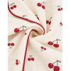 image:imageSWOMOG Womens 2 Piece Pajama Sets Shorts Sleeve Pajamas Cute Pj Set Lounge Matching Pjs Button Shirt with Long PantsBeige Cherry