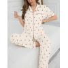 image:imageSWOMOG Womens 2 Piece Pajama Sets Shorts Sleeve Pajamas Cute Pj Set Lounge Matching Pjs Button Shirt with Long PantsBeige Cherry