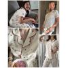 image:imageSWOMOG Womens 2 Piece Pajama Sets Shorts Sleeve Pajamas Cute Pj Set Lounge Matching Pjs Button Shirt with Long PantsBeige Cherry