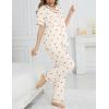 image:imageSWOMOG Womens 2 Piece Pajama Sets Shorts Sleeve Pajamas Cute Pj Set Lounge Matching Pjs Button Shirt with Long PantsBeige Cherry