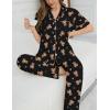 image:imageSWOMOG Womens 2 Piece Pajama Sets Shorts Sleeve Pajamas Cute Pj Set Lounge Matching Pjs Button Shirt with Long PantsBlack Brown Bear