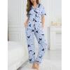 image:imageSWOMOG Womens 2 Piece Pajama Sets Shorts Sleeve Pajamas Cute Pj Set Lounge Matching Pjs Button Shirt with Long PantsBlue Butterfly