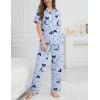 image:imageSWOMOG Womens 2 Piece Pajama Sets Shorts Sleeve Pajamas Cute Pj Set Lounge Matching Pjs Button Shirt with Long PantsBlue Butterfly