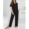 image:imageSWOMOG Womens 2 Piece Pajama Sets Shorts Sleeve Pajamas Cute Pj Set Lounge Matching Pjs Button Shirt with Long PantsCherry Black