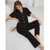 image:imageSWOMOG Womens 2 Piece Pajama Sets Shorts Sleeve Pajamas Cute Pj Set Lounge Matching Pjs Button Shirt with Long PantsCherry Black