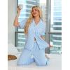 image:imageSWOMOG Womens 2 Piece Pajama Sets Shorts Sleeve Pajamas Cute Pj Set Lounge Matching Pjs Button Shirt with Long PantsLight Blue Striped