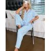 image:imageSWOMOG Womens 2 Piece Pajama Sets Shorts Sleeve Pajamas Cute Pj Set Lounge Matching Pjs Button Shirt with Long PantsLight Blue Striped