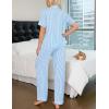 image:imageSWOMOG Womens 2 Piece Pajama Sets Shorts Sleeve Pajamas Cute Pj Set Lounge Matching Pjs Button Shirt with Long PantsLight Blue Striped