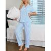 image:imageSWOMOG Womens 2 Piece Pajama Sets Shorts Sleeve Pajamas Cute Pj Set Lounge Matching Pjs Button Shirt with Long PantsLight Blue Striped