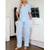 image:imageSWOMOG Womens 2 Piece Pajama Sets Shorts Sleeve Pajamas Cute Pj Set Lounge Matching Pjs Button Shirt with Long PantsLight Blue Striped