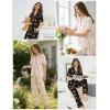 image:imageSWOMOG Womens 2 Piece Pajama Sets Shorts Sleeve Pajamas Cute Pj Set Lounge Matching Pjs Button Shirt with Long PantsPink Purple Flower