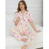 image:imageSWOMOG Womens 2 Piece Pajama Sets Shorts Sleeve Pajamas Cute Pj Set Lounge Matching Pjs Button Shirt with Long PantsPink Purple Flower
