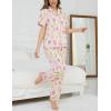 image:imageSWOMOG Womens 2 Piece Pajama Sets Shorts Sleeve Pajamas Cute Pj Set Lounge Matching Pjs Button Shirt with Long PantsPink Purple Flower