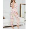 image:imageSWOMOG Womens 2 Piece Pajama Sets Shorts Sleeve Pajamas Cute Pj Set Lounge Matching Pjs Button Shirt with Long PantsPink Purple Flower