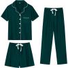 image:imageSWOMOG Womens 3pcs Button Down Pajamas Set Short Sleeve Sleepwear Bride Pj Lounge Set with Long PantsEmerald