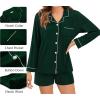 image:imageSWOMOG Womens 3pcs Button Down Pajamas Set Short Sleeve Sleepwear Bride Pj Lounge Set with Long PantsLong Sleeve Green