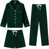 image:imageSWOMOG Womens 3pcs Button Down Pajamas Set Short Sleeve Sleepwear Bride Pj Lounge Set with Long PantsLong Sleeve Green