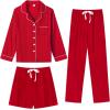 image:imageSWOMOG Womens 3pcs Button Down Pajamas Set Short Sleeve Sleepwear Bride Pj Lounge Set with Long PantsLong Sleeve Red