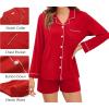 image:imageSWOMOG Womens 3pcs Button Down Pajamas Set Short Sleeve Sleepwear Bride Pj Lounge Set with Long PantsLong Sleeve Red