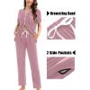 image:imageSWOMOG Womens 3pcs Button Down Pajamas Set Short Sleeve Sleepwear Bride Pj Lounge Set with Long PantsTaro Purple