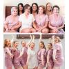 image:imageSWOMOG Womens 3pcs Button Down Pajamas Set Short Sleeve Sleepwear Bride Pj Lounge Set with Long PantsTaro Purple