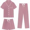 image:imageSWOMOG Womens 3pcs Button Down Pajamas Set Short Sleeve Sleepwear Bride Pj Lounge Set with Long PantsTaro Purple