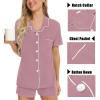 image:imageSWOMOG Womens 3pcs Button Down Pajamas Set Short Sleeve Sleepwear Bride Pj Lounge Set with Long PantsTaro Purple