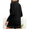 image:imageSWOMOG Womens Pajama Sets Long Sleeve and Shorts Pajamas Button Down Pjs 2 PCS Sleepwear Lounge Set with PocketsBlack