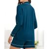 image:imageSWOMOG Womens Pajama Sets Long Sleeve and Shorts Pajamas Button Down Pjs 2 PCS Sleepwear Lounge Set with PocketsBlue Green