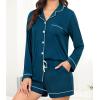image:imageSWOMOG Womens Pajama Sets Long Sleeve and Shorts Pajamas Button Down Pjs 2 PCS Sleepwear Lounge Set with PocketsBlue Green