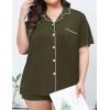 image:imageSWOMOG Womens Plus Size Pajamas Set Button Down Tops Short Sleeve Sleepwear Soft Pajama Shorts 2 Pcs Lounge Sets With PocketArmy Green