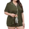 image:imageSWOMOG Womens Plus Size Pajamas Set Button Down Tops Short Sleeve Sleepwear Soft Pajama Shorts 2 Pcs Lounge Sets With PocketArmy Green