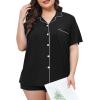 image:imageSWOMOG Womens Plus Size Pajamas Set Button Down Tops Short Sleeve Sleepwear Soft Pajama Shorts 2 Pcs Lounge Sets With PocketBlack