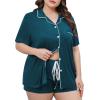 image:imageSWOMOG Womens Plus Size Pajamas Set Button Down Tops Short Sleeve Sleepwear Soft Pajama Shorts 2 Pcs Lounge Sets With PocketBlue Green