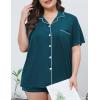 image:imageSWOMOG Womens Plus Size Pajamas Set Button Down Tops Short Sleeve Sleepwear Soft Pajama Shorts 2 Pcs Lounge Sets With PocketBlue Green
