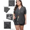 image:imageSWOMOG Womens Plus Size Pajamas Set Button Down Tops Short Sleeve Sleepwear Soft Pajama Shorts 2 Pcs Lounge Sets With PocketDark Gary