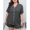 image:imageSWOMOG Womens Plus Size Pajamas Set Button Down Tops Short Sleeve Sleepwear Soft Pajama Shorts 2 Pcs Lounge Sets With PocketDark Gary