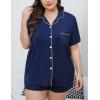 image:imageSWOMOG Womens Plus Size Pajamas Set Button Down Tops Short Sleeve Sleepwear Soft Pajama Shorts 2 Pcs Lounge Sets With PocketNavy Blue