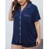 image:imageSWOMOG Womens Plus Size Pajamas Set Button Down Tops Short Sleeve Sleepwear Soft Pajama Shorts 2 Pcs Lounge Sets With PocketNavy Blue