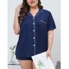 image:imageSWOMOG Womens Plus Size Pajamas Set Button Down Tops Short Sleeve Sleepwear Soft Pajama Shorts 2 Pcs Lounge Sets With PocketNavy Blue