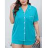 image:imageSWOMOG Womens Plus Size Pajamas Set Button Down Tops Short Sleeve Sleepwear Soft Pajama Shorts 2 Pcs Lounge Sets With PocketPeacock Blue