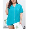 image:imageSWOMOG Womens Plus Size Pajamas Set Button Down Tops Short Sleeve Sleepwear Soft Pajama Shorts 2 Pcs Lounge Sets With PocketPeacock Blue
