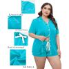 image:imageSWOMOG Womens Plus Size Pajamas Set Button Down Tops Short Sleeve Sleepwear Soft Pajama Shorts 2 Pcs Lounge Sets With PocketPeacock Blue