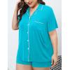 image:imageSWOMOG Womens Plus Size Pajamas Set Button Down Tops Short Sleeve Sleepwear Soft Pajama Shorts 2 Pcs Lounge Sets With PocketPeacock Blue
